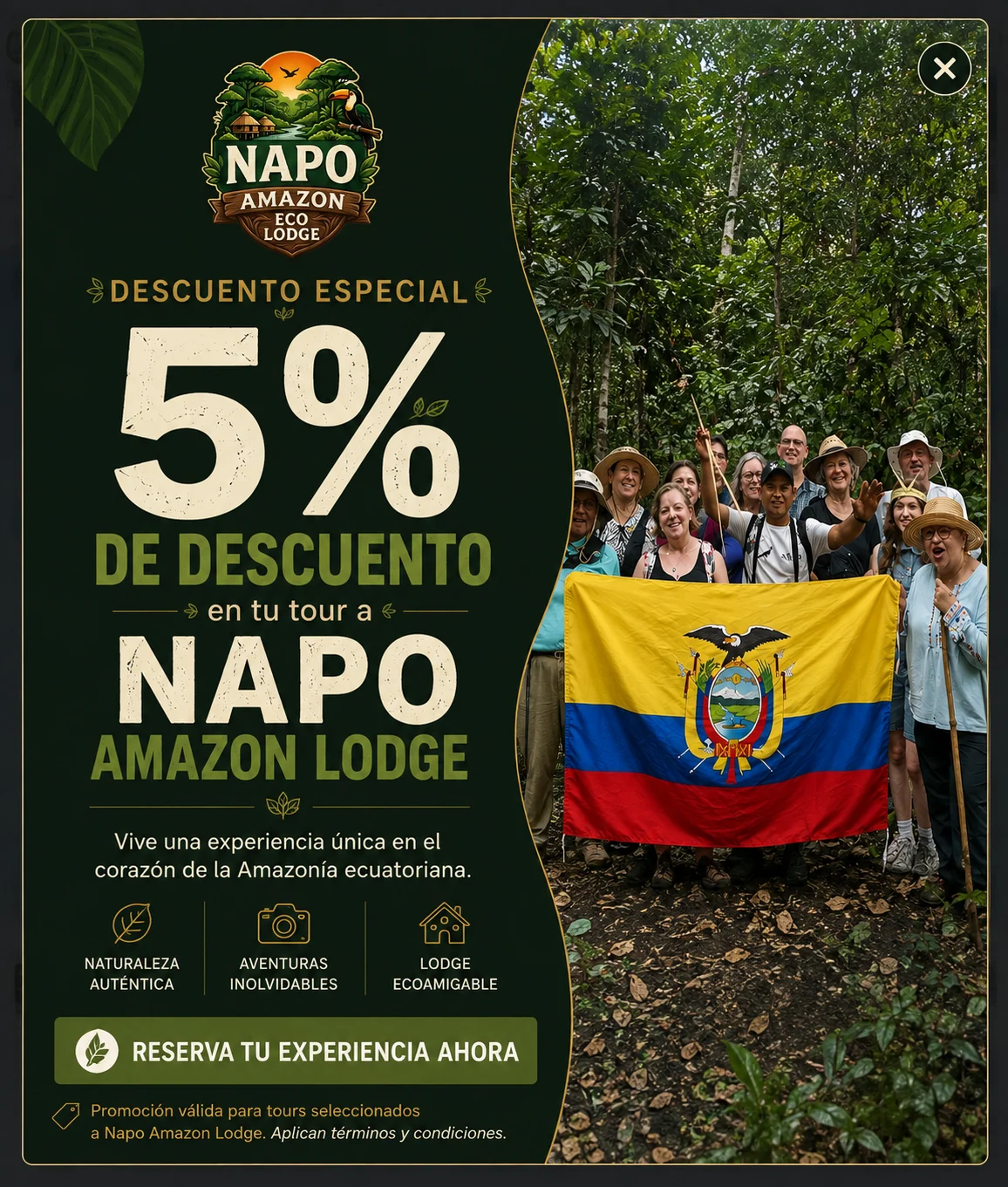 5% off your tour to Napo Amazon Lodge